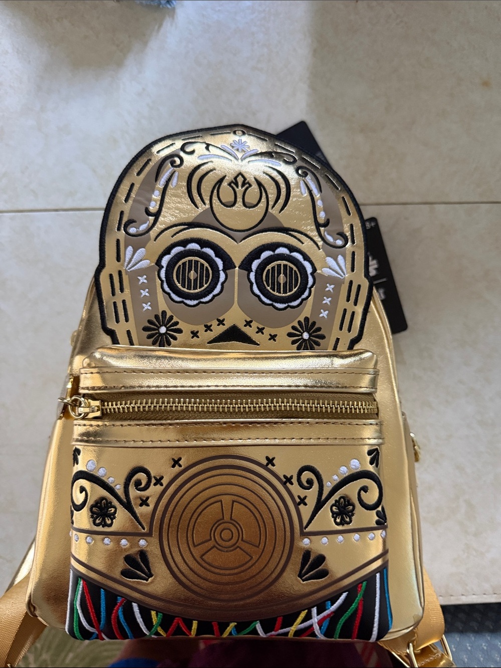 Loungefly Metallic Gold and Black Droid Mini Backpack Disney Starwars